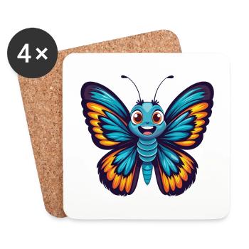 papillon coloré kawaii dessin animé personnage animal de compagnie - Dessous de verre (lot de 4) - blanc - Devant