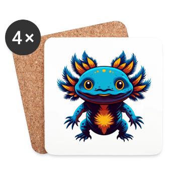 axolotl coloré Kawaii Dessin animé Personnage Clipart - Dessous de verre (lot de 4) - blanc - Devant