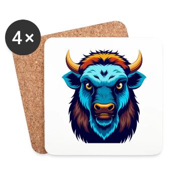 Bison coloré Kawaii Dessin animé Personnage Clipart - Dessous de verre (lot de 4) - blanc - Devant