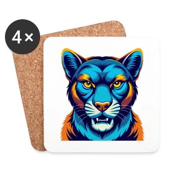 Cougar coloré Kawaii Dessin animé Personnage Clipart - Dessous de verre (lot de 4) - blanc - Devant