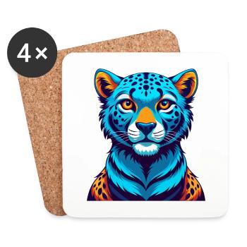 Cheetah Colorful Kawaii Cartoon Character Clipart - Coasters (set of 4) - white - Front