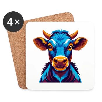 Cow Colorful Kawaii Cartoon Character Clipart - Coasters (set of 4) - white - Front