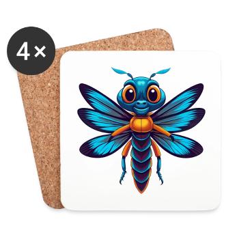 Dragonfly Colorful Kawaii Cartoon Character Pet - Coasters (set of 4) - white - Front