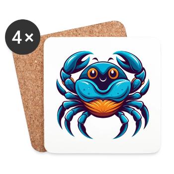 Crab Colorful Kawaii Cartoon Character Clipart - Coasters (set of 4) - white - Front