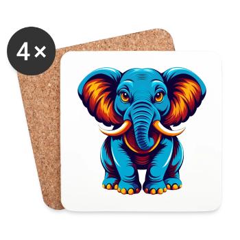 Elefant Bunte Kawaii Cartoon Figur Clipart - Untersetzer (4er-Set) - Weiß - Vorne