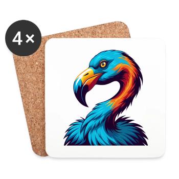 flamant rose coloré kawaii dessin animé personnage clipart - Dessous de verre (lot de 4) - blanc - Devant