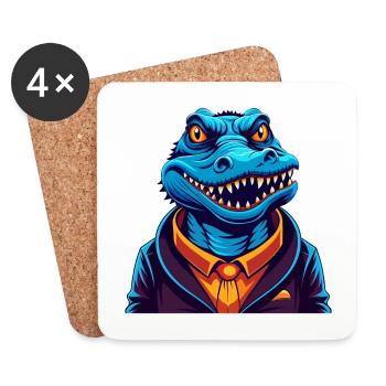 Crocodile Coloré Kawaii Dessin Animé Personnage Animal de compagnie - Dessous de verre (lot de 4) - blanc - Devant