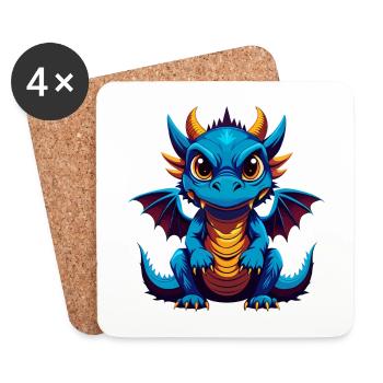 Drache Bunte Kawaii Cartoon Figur Clipart - Untersetzer (4er-Set) - Weiß - Vorne