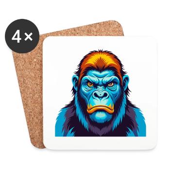 Gorilla Bunte Kawaii Cartoon Figur Clipart - Untersetzer (4er-Set) - Weiß - Vorne