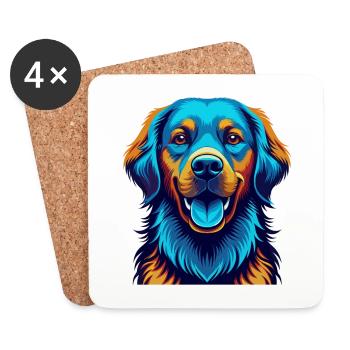 Golden Retriever Dog Colorful Kawaii Cartoon Pet - Coasters (set of 4) - white - Front