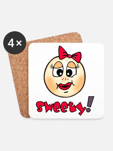 Kuscheliges Smileys mit Herzerkennung - Untersetzer (4er-Set) - Weiß