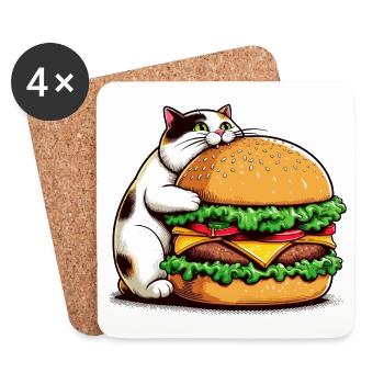 Gourmet cat and hamburger - Coasters (set of 4) - white - Front