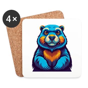 marmotte coloré Kawaii personnage de dessin animé animal de compagnie - Dessous de verre (lot de 4) - blanc - Devant