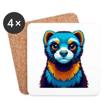 Ferret Colorful Kawaii Cartoon Character Clipart - Coasters (set of 4) - white - Front