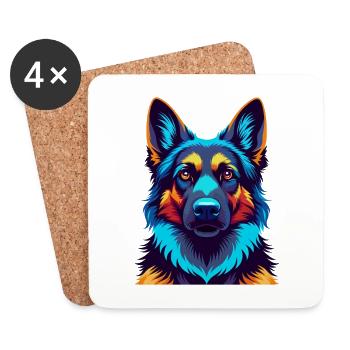 German Shepherd Dog Colorful Kawaii Cartoon Animal - Coasters (set of 4) - white - Front
