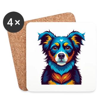 chien coloré kawaii dessin animé personnage clipart - Dessous de verre (lot de 4) - blanc - Devant