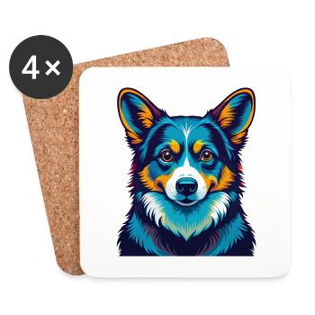 Corgi chien coloré Kawaii dessin animé personnage animal de compagnie - Dessous de verre (lot de 4) - blanc - Devant