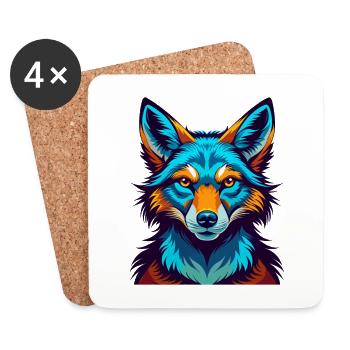 Coyote Colorful Kawaii Cartoon Character Clipart - Coasters (set of 4) - white - Front