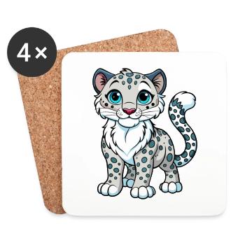 Snow Leopard Cartoon Character Kawaii Clipart - Coasters (set of 4) - white - Front
