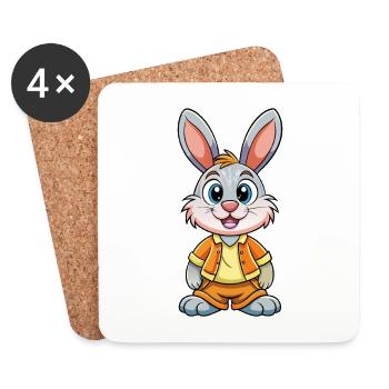 Rabbit Cute Cartoon Character Kawaii Clipart - Coasters (set of 4) - white - Front