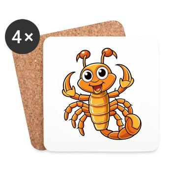 Scorpion Mignon Personnage De Dessin Animé Kawaii Clipart - Dessous de verre (lot de 4) - blanc - Devant
