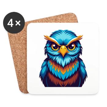 oiseau coloré kawaii dessin animé personnage clipart - Dessous de verre (lot de 4) - blanc - Devant