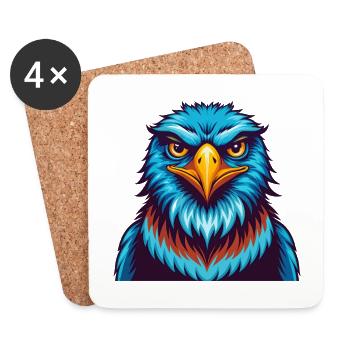 Hawk coloré Kawaii Dessin animé Personnage Clipart - Dessous de verre (lot de 4) - blanc - Devant