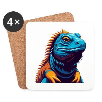Iguana Colorful Kawaii Cartoon Character Clipart - Coasters (set of 4) - white - Front