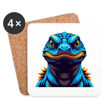 Komodo Dragon Colorful Kawaii Cartoon Character - Coasters (set of 4) - white - Front