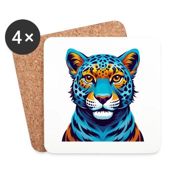 Leopard Colorful Kawaii Cartoon Character Clipart - Coasters (set of 4) - white - Front