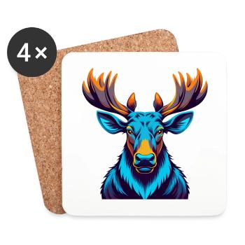 Moose Colorful Kawaii Cartoon Character Clipart - Coasters (set of 4) - white - Front