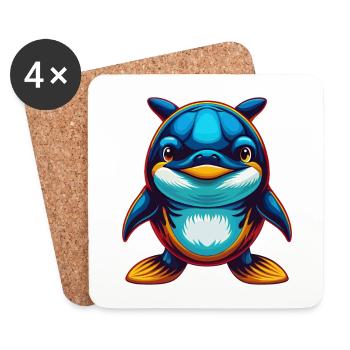 Orca Colorful Kawaii Cartoon Character Clipart - Coasters (set of 4) - white - Front
