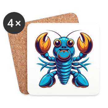 homard coloré kawaii dessin animé personnage clipart - Dessous de verre (lot de 4) - blanc - Devant