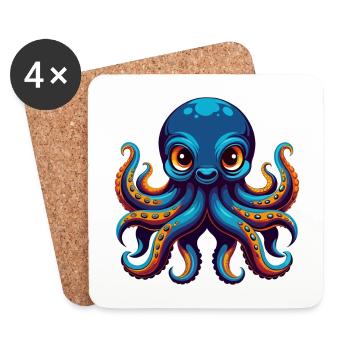 Oktopus Bunte Kawaii Cartoon Figur Clipart - Untersetzer (4er-Set) - Weiß - Vorne