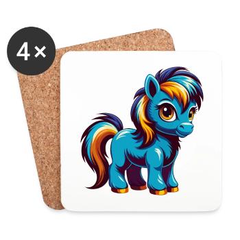 poney coloré kawaii personnage de dessin animé clipart - Dessous de verre (lot de 4) - blanc - Devant