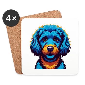 Caniche Chien Coloré Kawaii Dessin Animé Personnage Animal de compagnie - Dessous de verre (lot de 4) - blanc - Devant