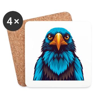 corbeau coloré Kawaii personnage de dessin animé Clipart - Dessous de verre (lot de 4) - blanc - Devant