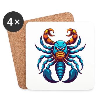Scorpion coloré Kawaii Dessin animé Personnage Clipart - Dessous de verre (lot de 4) - blanc - Devant