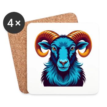 Ram Colorful Kawaii Cartoon Character Clipart - Coasters (set of 4) - white - Front