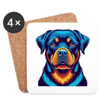 Rottweiler Dog Colorful Kawaii Cartoon Character - Coasters (set of 4) - white - Front