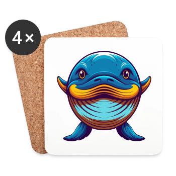 baleine coloré kawaii dessin animé personnage clipart - Dessous de verre (lot de 4) - blanc - Devant