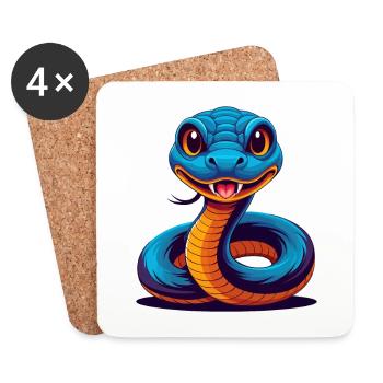 serpent coloré kawaii dessin animé personnage clipart - Dessous de verre (lot de 4) - blanc - Devant