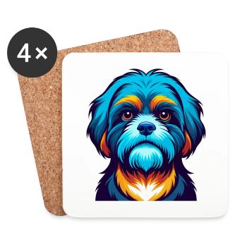 Shih Tzu Chien Coloré Kawaii Dessin Animé Personnage Animal de compagnie - Dessous de verre (lot de 4) - blanc - Devant