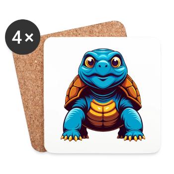 tortue coloré kawaii personnage de dessin animé clipart - Dessous de verre (lot de 4) - blanc - Devant