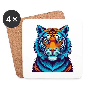tigre coloré kawaii dessin animé personnage clipart - Dessous de verre (lot de 4) - blanc - Devant