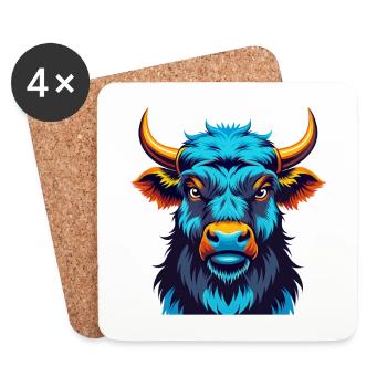 Yak coloré Kawaii Dessin animé Personnage Clipart - Dessous de verre (lot de 4) - blanc - Devant