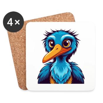 Cigogne coloré Kawaii dessin animé Personnage Clipart - Dessous de verre (lot de 4) - blanc - Devant