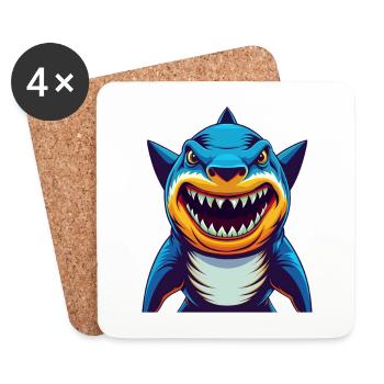 Shark Colorful Kawaii Cartoon Character Clipart - Coasters (set of 4) - white - Front