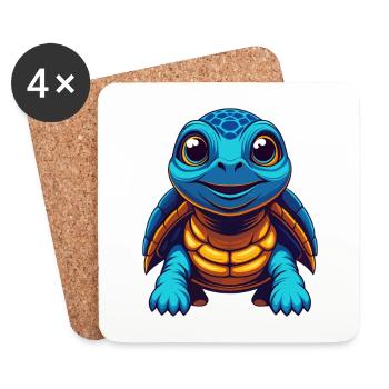 tortue coloré kawaii dessin animé personnage clipart - Dessous de verre (lot de 4) - blanc - Devant