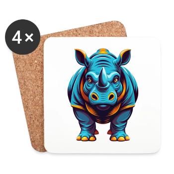 Rhino Colorful Kawaii Cartoon Character Clipart - Coasters (set of 4) - white - Front